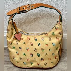 Vintage Dooney & Bourke Yellow Small Hobo Satchel Purse with Rainbow Zipper